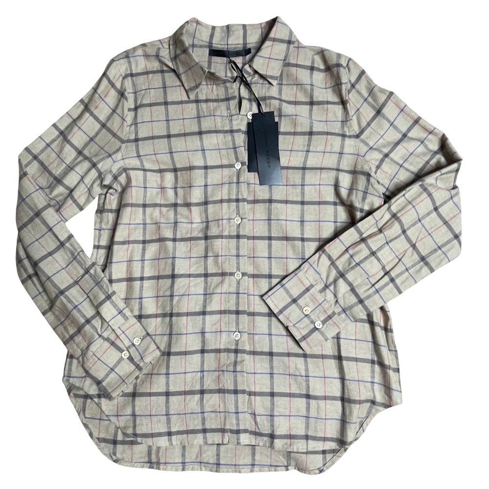 Jenni Kayne Lightweight Flannel Shirt Taupe Plaid New With Tags Women's